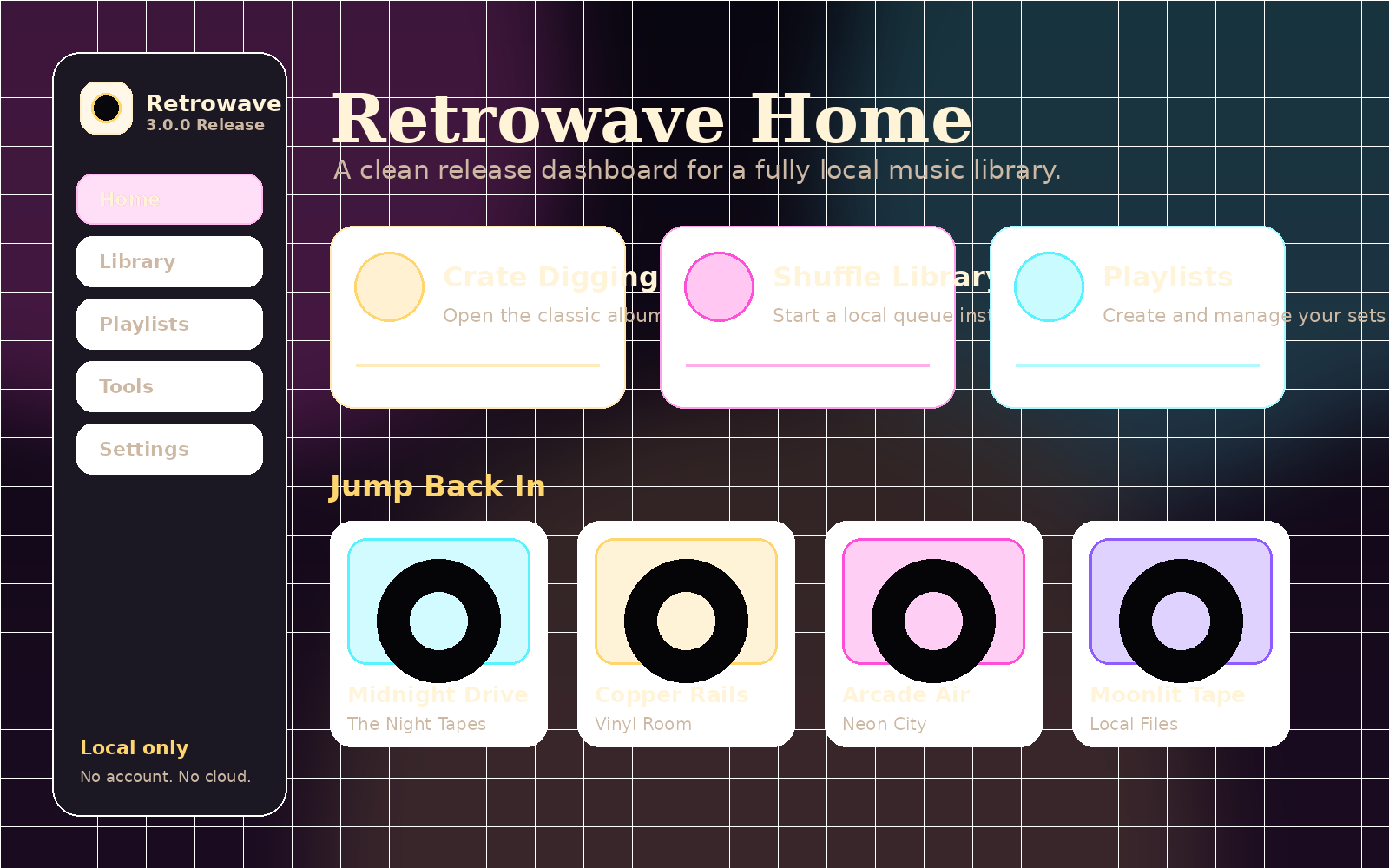 Retrowave Home screen