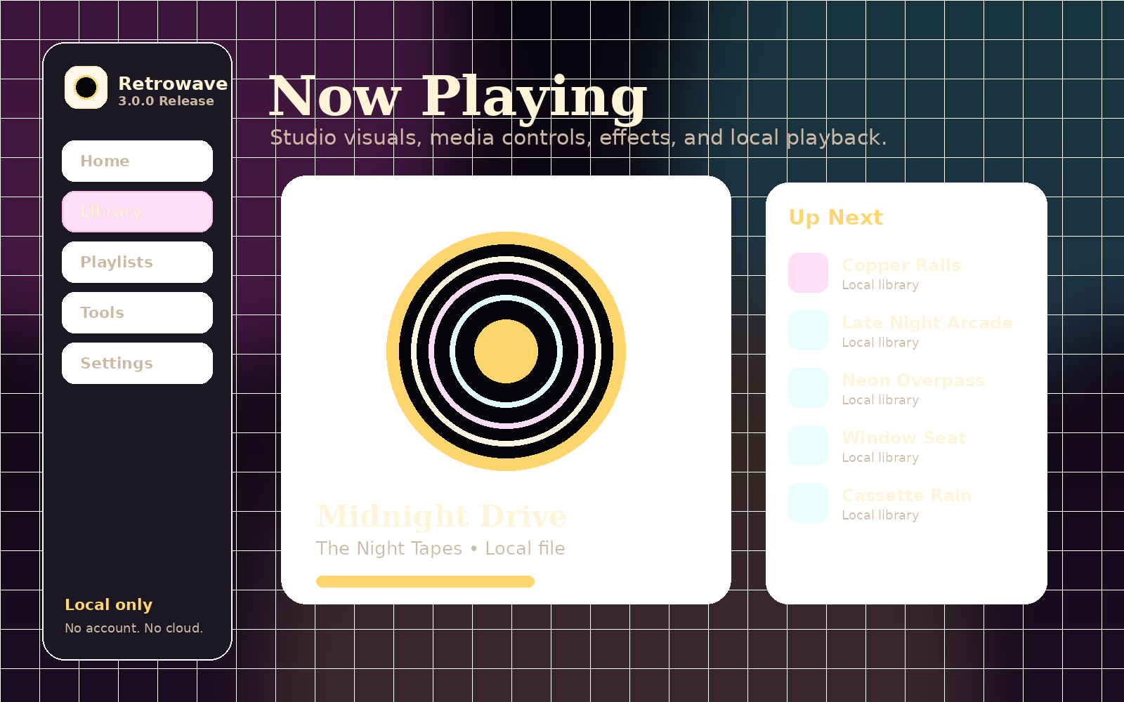 Retrowave Now Playing screen